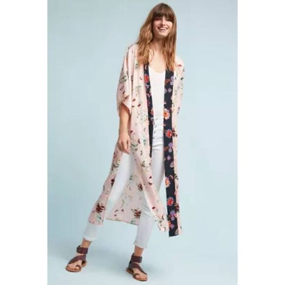 Anthropologie Floreat romantic boho kimono style duster cardigan  size pink - Picture 2 of 11